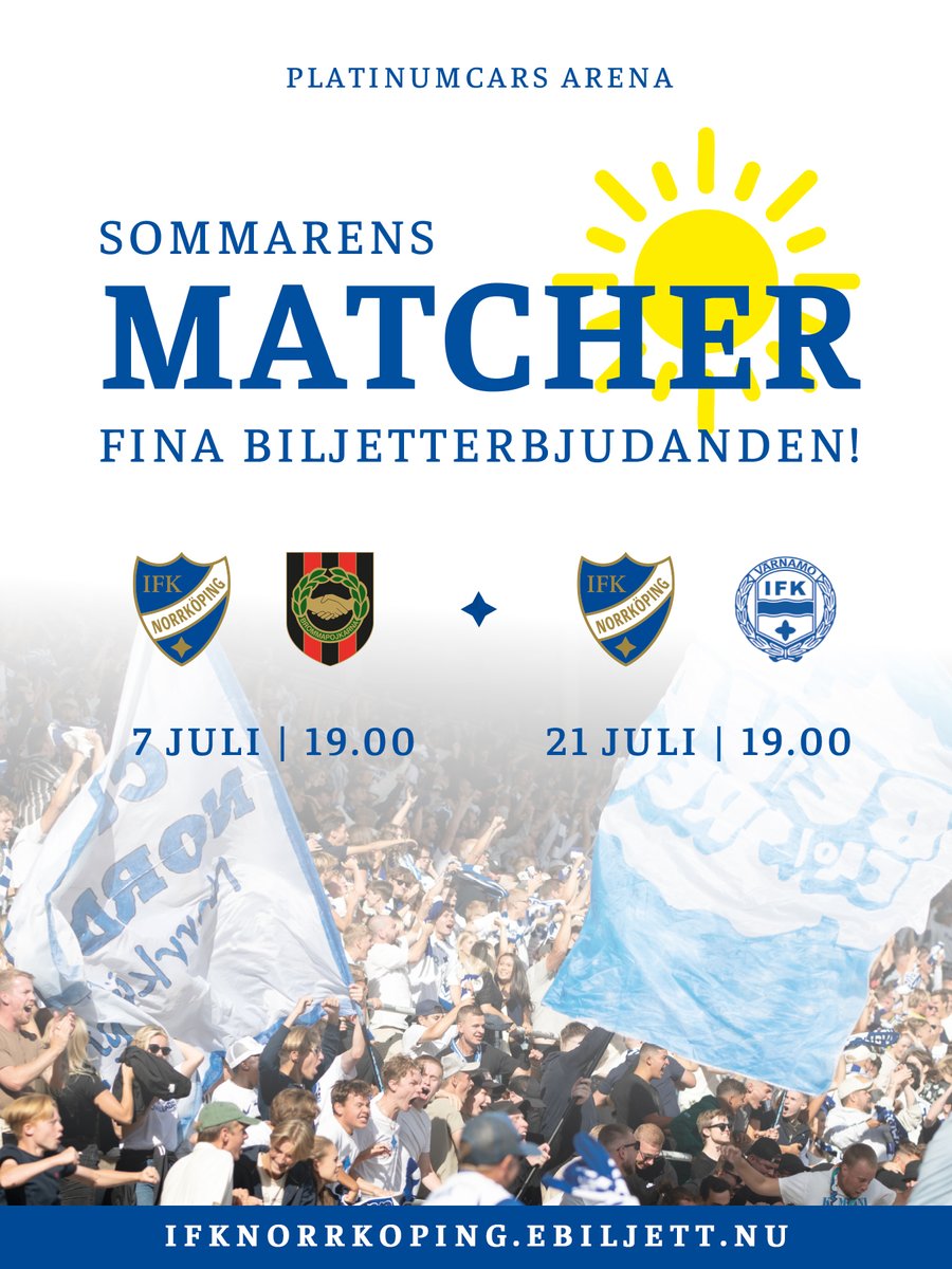 Snart återstartar vi Allsvenskan, Kamrater 📣

Du hittar kanonerbjudande på biljettpaket till våra hemmamatcher i juli på ifknorrkoping.se

⚪🔵#ifknorrköping