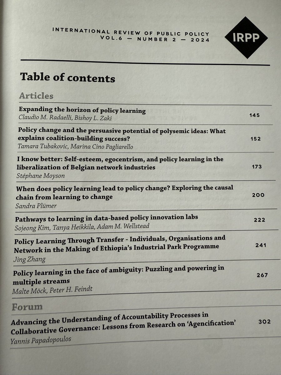 Just received the printouts for our special issue “policy learning: Across and beyond theories of the policy process” co-edited with Claudio Radaelli <a href="/IRPPJournal/">International Review of Public Policy</a> <a href="/_IPPA_/">IPPA</a> ! Feel free to check out the lovely line up of articles there. All open access!