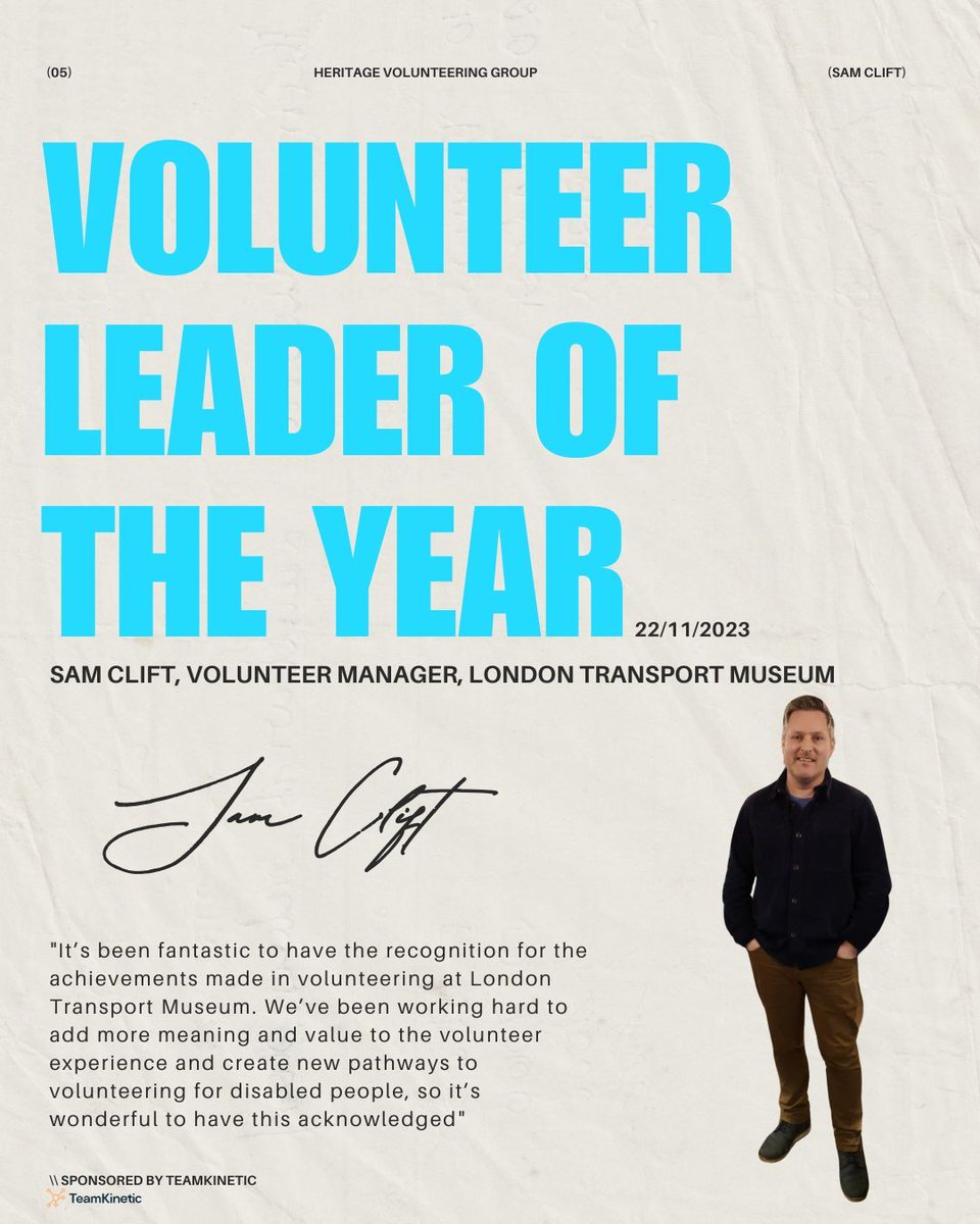 HeritageVols's tweet photo. 🙌 In 2023, Sam Clift won our Volunteer Leader of the Year for his highly impactful #volunteering strategy

📝 Who will win this year? Get your nomination in now... https://t.co/w3XIRokbSQ

#VLOY #LoVols #VolunteerManagement #VolunteerEngagement https://t.co/ex11I5pJXW