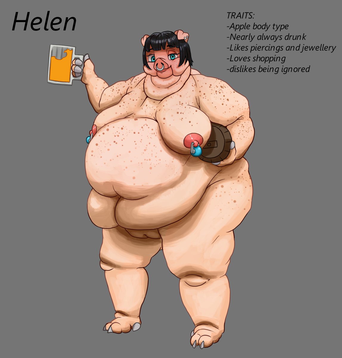 Here's my new pig OC Helen I've been cooking up for the last few days. I've got a pic of her in the works too! Though she's gonna be absolutely massive in that one 🐷