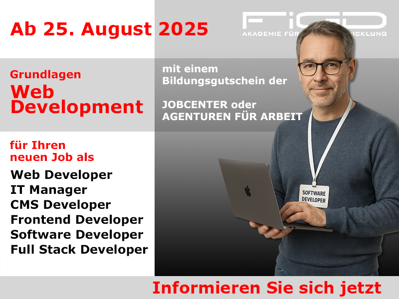 💻 Web Development lernen – beruflich durchstarten!
Ab 25.08.2025: HTML, CSS, JS, PHP, MySQL &amp; CMS – in 65 Tagen fit für die IT.
✅ 100 % förderbar mit Bildungsgutschein
🔗 figd-akademie.de/design-medieni…
#WebDevelopment #Programmierung #Weiterbildung #HTML #CSS #JavaScript #FiGD #Berlin