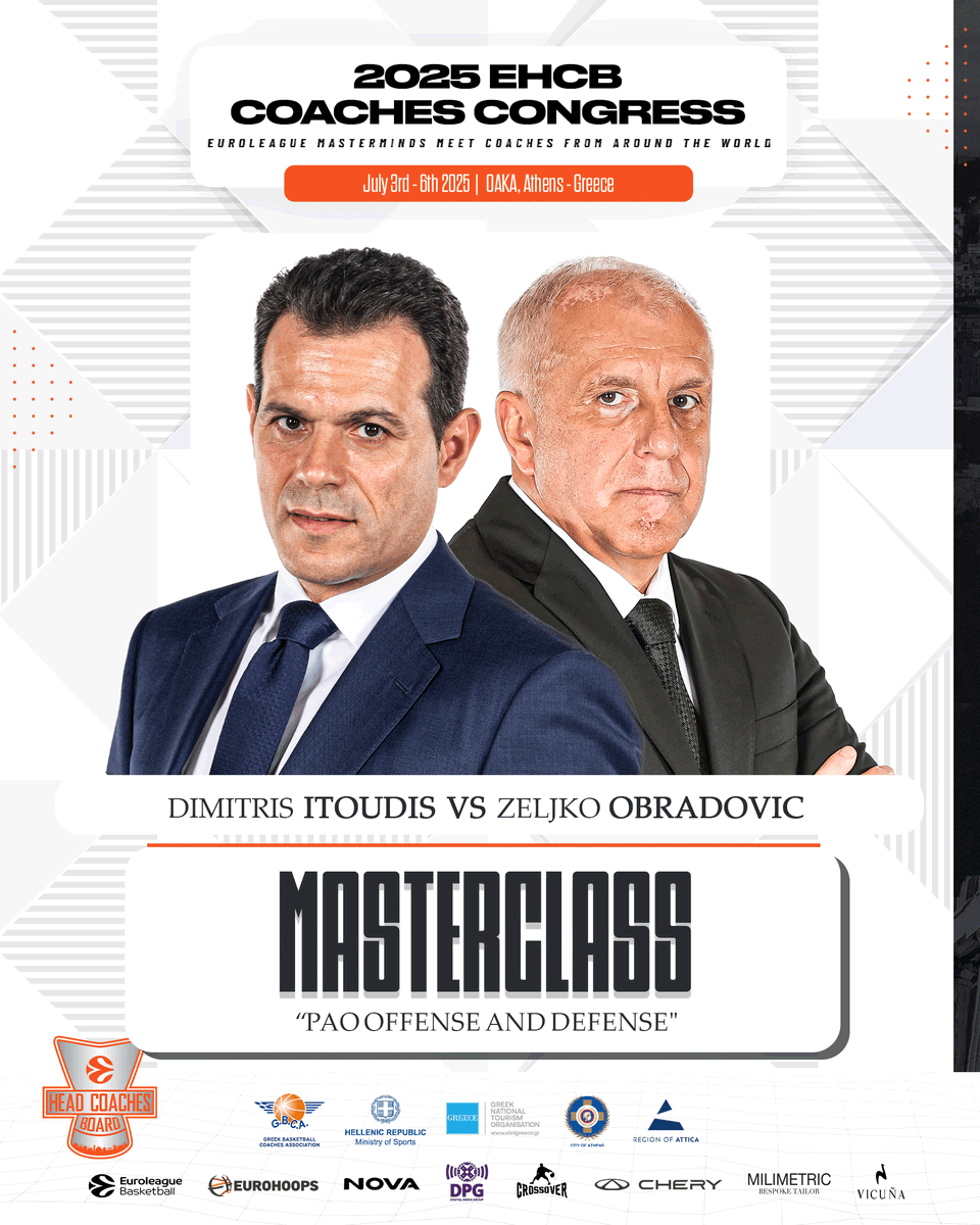 HeadCoachesOrg's tweet photo. Zeljko Obradovic vs @ItoudisD 🔥

Two elite masterminds go head-to-head once again at the 2025 EHCB Coaches Congress, breaking down elite offensive sets and the perfect defensive counters!

Who wins this time?
👉 https://t.co/jDhrYi9kys https://t.co/dbFUIJzsQ3