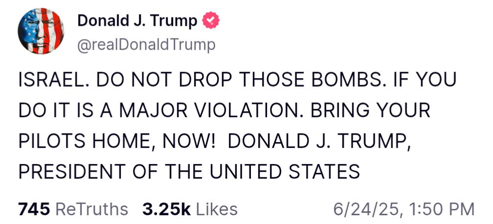 "ISRAEL. DO NOT DROP THOSE BOMBS."