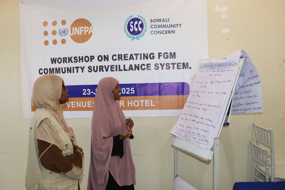 SCConcern's tweet photo. SCC held a successful workshop on developing an FGM Community Surveillance System, engaging women and girls in IDP camps, partners, and MoFHRD’s FGM Dept. Together, we’re strengthening prevention and protection. #EndFGM b@UNFPA_SOMALIA @UNFPA @prt_cluster_som @ProtectionClust https://t.co/EfgcLxP2LM
