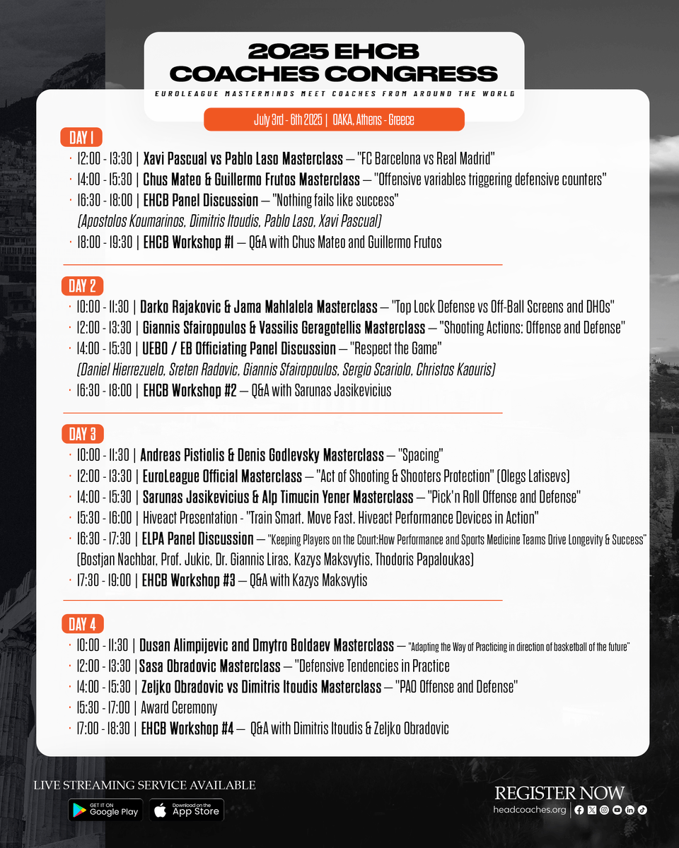EuroLeague Head Coaches Board - EHCB (@headcoachesorg) on Twitter photo Zeljko Obradovic vs <a href="/ItoudisD/">Itoudis Dimitris</a> 🔥
Two elite masterminds go head-to-head once again at the 2025 EHCB Coaches Congress, breaking down elite offensive sets and the perfect defensive counters!
Who wins this time?
👉 headcoaches.org/ehcb-coaches-c… Zeljko Obradovic vs <a href="/ItoudisD/">Itoudis Dimitris</a> 🔥
Two elite masterminds go head-to-head once again at the 2025 EHCB Coaches Congress, breaking down elite offensive sets and the perfect defensive counters!
Who wins this time?
👉 headcoaches.org/ehcb-coaches-c…