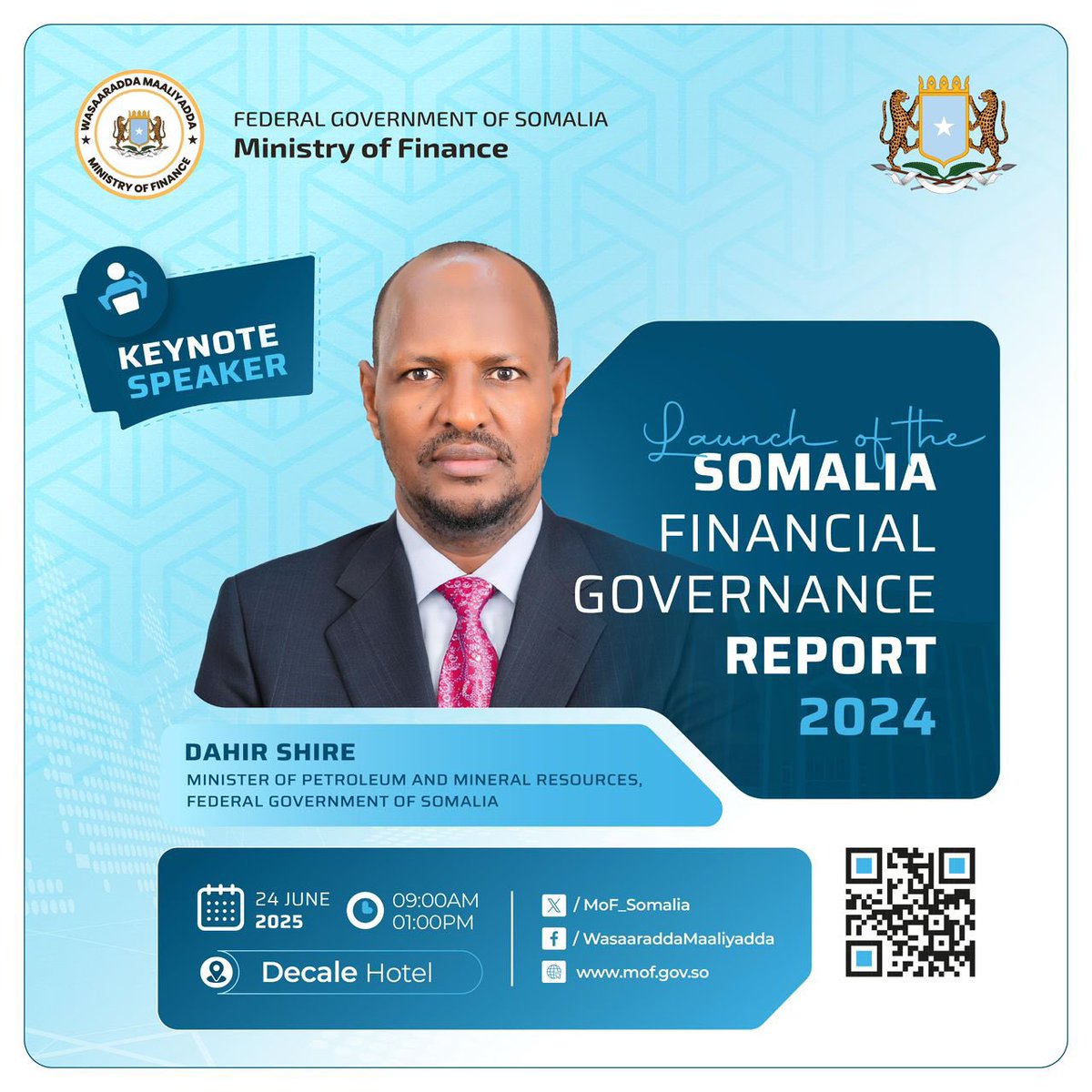 Delivered a keynote address at the launch of the Somalia Financial Governance Report 2024, underscoring the petroleum sector’s pivotal role in driving sustainable revenue mobilisation and ensuring equitable resource allocation.