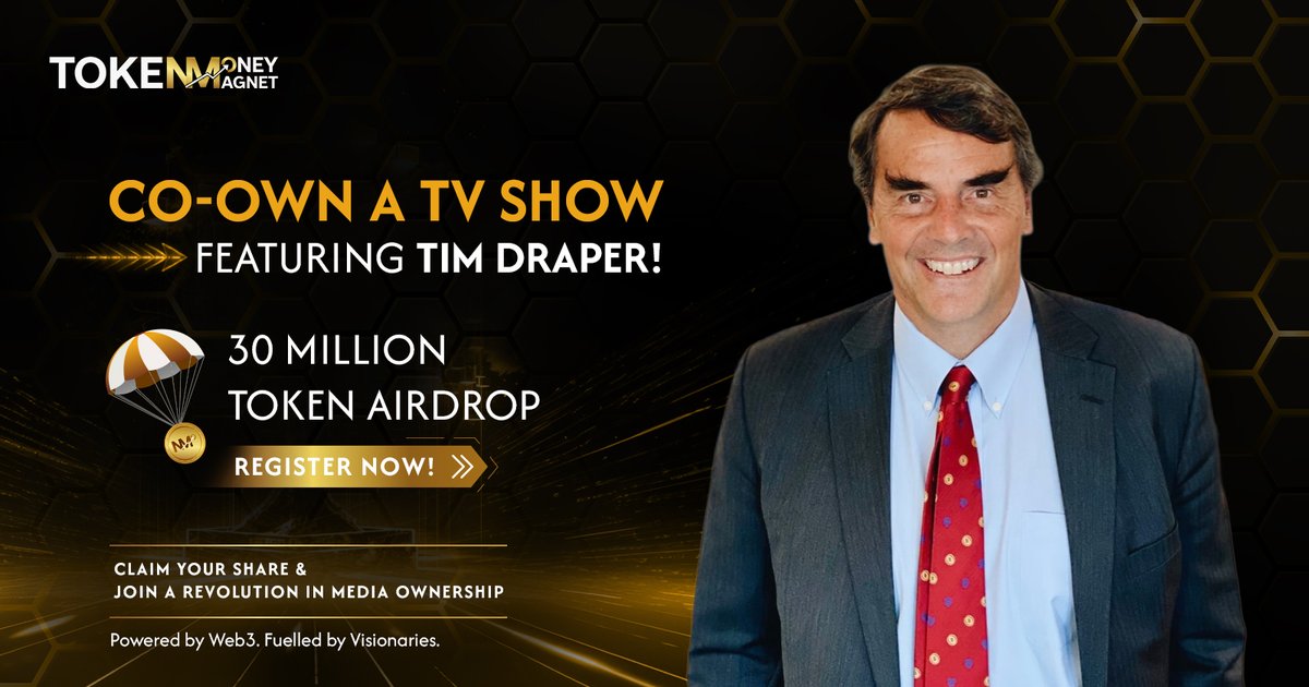 TMMagnet__'s tweet image. Co-Own a TV Show with @TimDraper!
30 Million Token Airdrop is LIVE – Register now to claim your share & join the media ownership revolution
Powered by Web3. Fuelled by visionaries.
Join now: zealy.io/cw/tokenmoneym…
#Web3 #TokenAirdrop #MediaOwnership #TimDraper