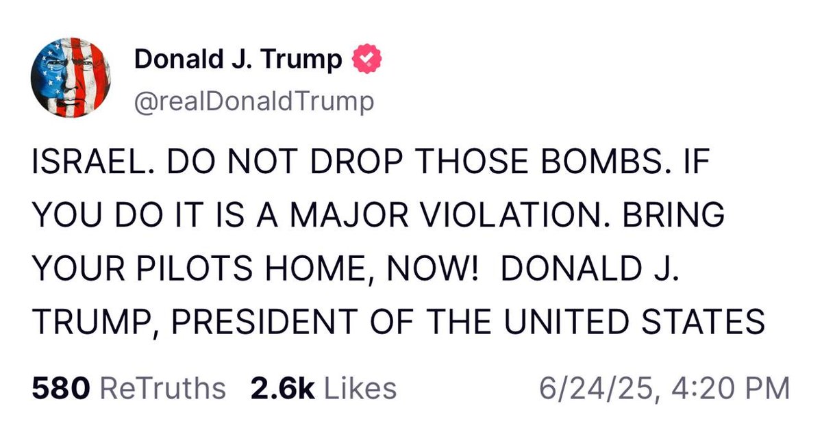 #BREAKING | Trump tells Israel 'do not drop those bombs' on Iran