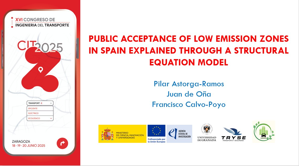 lezipa_zbe's tweet photo. La pasada semana tuvimos el placer de presentar  en @CIT2025 dos estudios sobre la aceptación social de las ZBE en Granada y en España. El primero de ellos puede consultarse en https://t.co/obzdRRttvg ¡Gracias a todos por esta experiencia tan enriquecedora! 🙌#CIT2025 #ZBE https://t.co/gBfTvcpxZZ