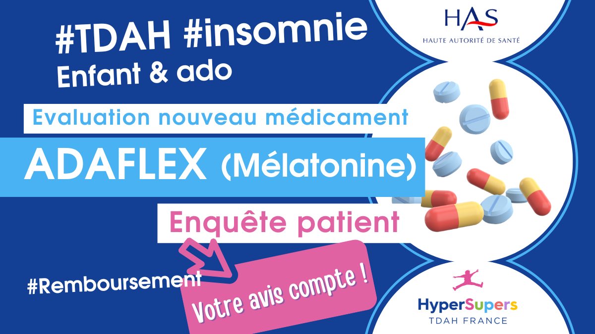👉 Permettre l’accès à un nouveau traitement à base de mélatonine, l’ADAFLEX 👇
✅ Spécialement conçu pour améliorer le #sommeil des enfants et adolescents atteints de #TDAH 
📍 Votre soutien est essentiel !
 📌 Répondez à ce nouveau #questionnaire 
tdah-france.fr/Enquete-patien…