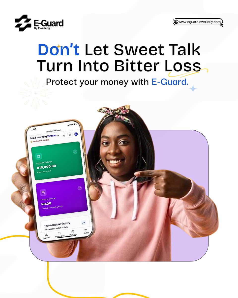 Eguard_E's tweet photo. Fraudsters are getting smarter.
So should you.

E-Guard helps you verify payments before delivery, protect your business, and avoid unnecessary losses.

Don’t rely on screenshots or sweet talk.
Rely on a system built for your safety.

Trust less. Verify more. Use E-Guard. https://t.co/gxo5Z8VbuD