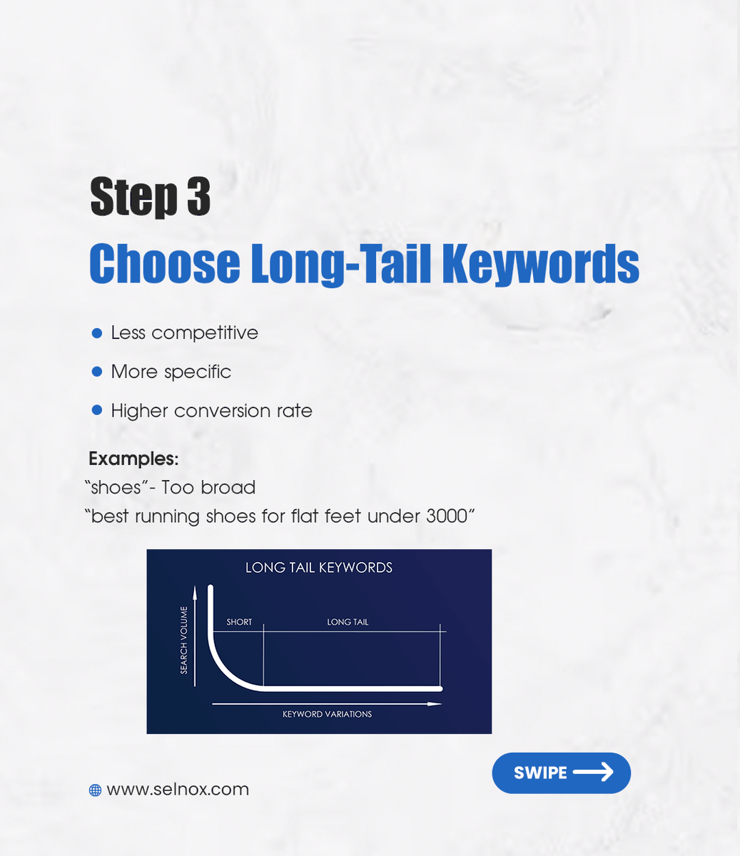selnoxinfotech's tweet photo. Keyword Research in 3 Simple Steps.

1. Find Seed Keywords
2. Analyze Keyword Data
3. Choose Long-Tail Keywords
.
.
.
.
.
#KeywordResearch #SEOTips #DigitalMarketing #SEOForBeginners #KeywordStrategy #ContentMarketing #YouTubeSEO #MarketingTips
#GrowYourChannel #OnlineMarketing https://t.co/f9z8D0w1gX