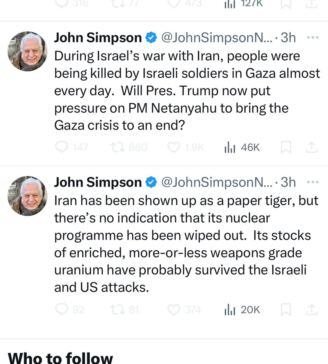 In the wake of a whole series of scandals (Lineker/ Gaza documentary etc), the BBC has put out some new guidance on both impartiality and social media guidance.
They are both below but let’s see how one of the BBC’s head news guys John Simpson (who blocks me) is reacting to