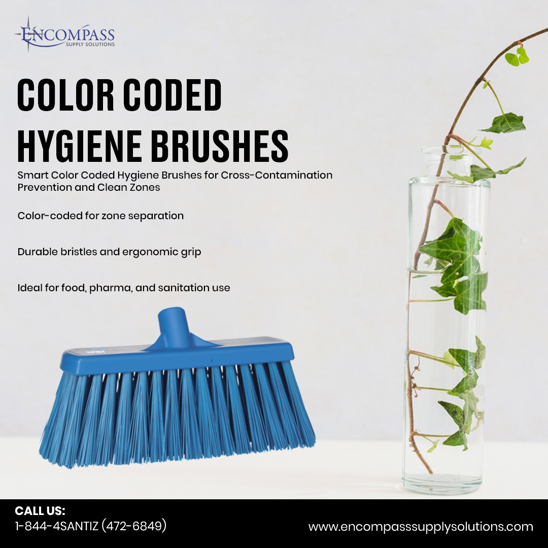 Encompass_Sol_'s tweet photo. Keep hygiene protocols tight with our color coded hygiene brushes—designed to prevent cross-contamination in critical zones. Assign colors to specific tasks for better compliance &amp; safer cleaning. 

Shop now https://t.co/e76wzRKMAF
#ColorCodedBrushes #CrossContaminationPrevention https://t.co/g6do6Ibcdd