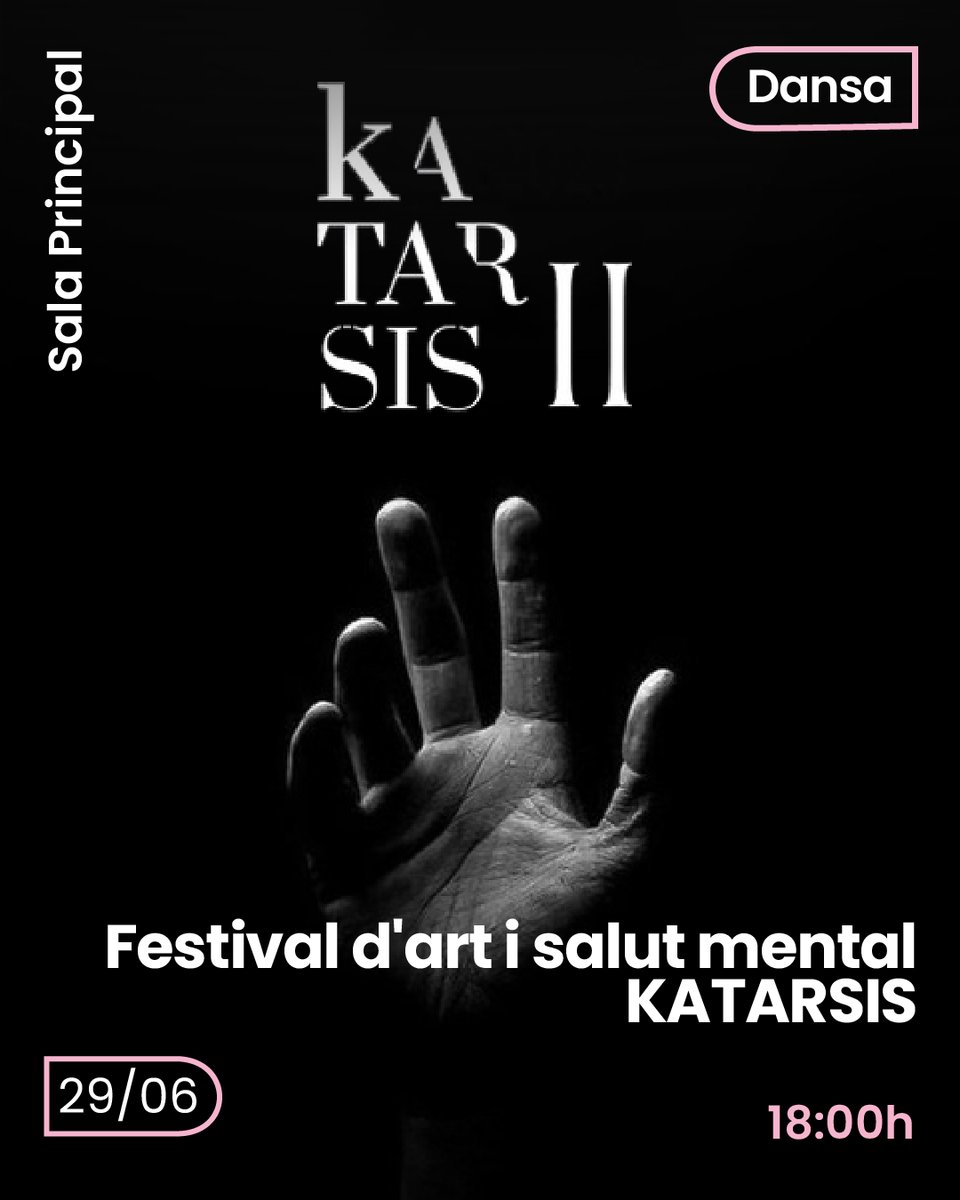 🩷  Segona edició del Festival Katarsis al Teatre ! 

📅 Diumenge 29 de juny de 18 a 20.30 h

ℹ️ Aquest festival d'art i salut mental convida a sentir profundament i a comprendre el que sentim, de la mà de professionals del sector artístic i del desenvolupament personal