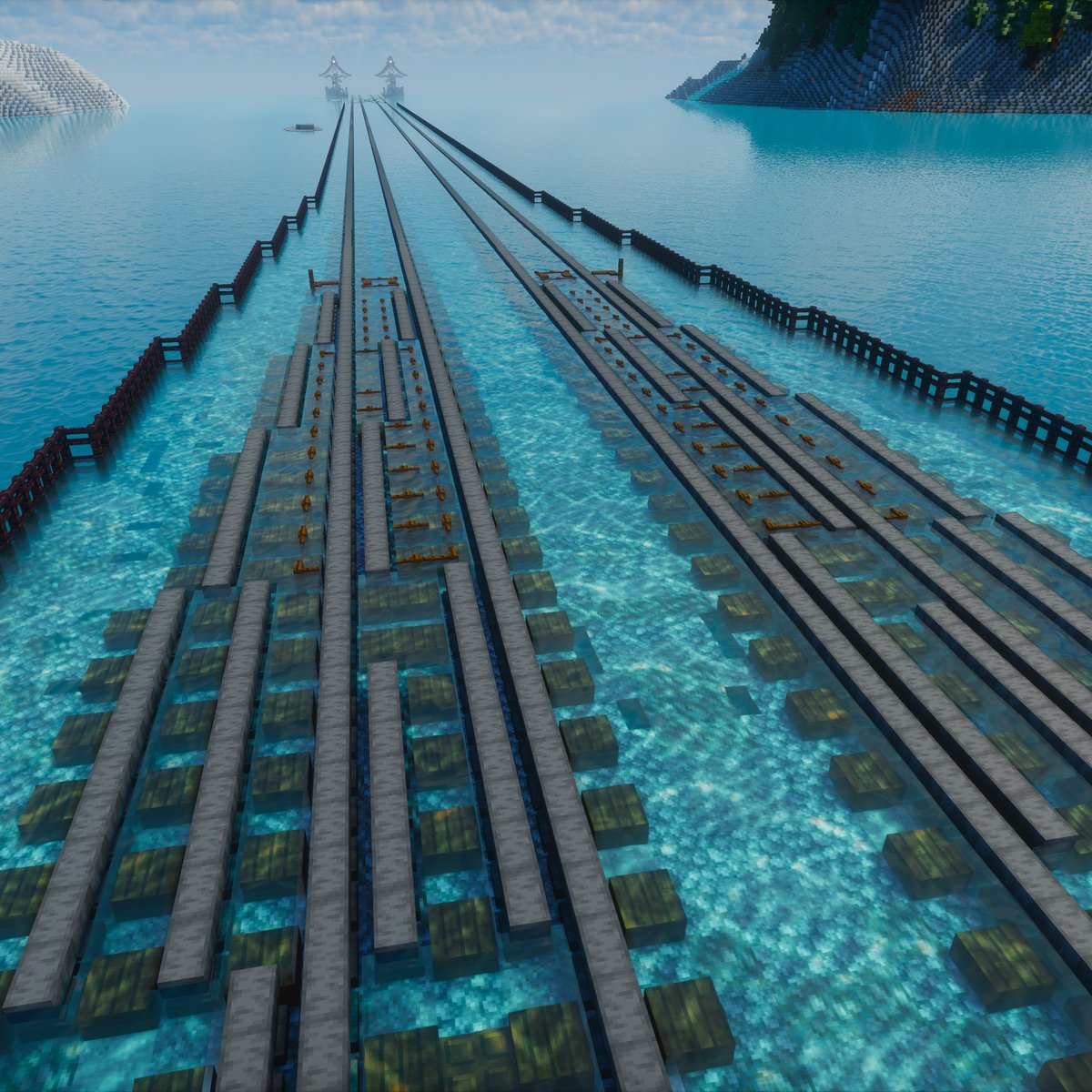 MikuNiki5471's tweet image. 夏の湖に沈む線路