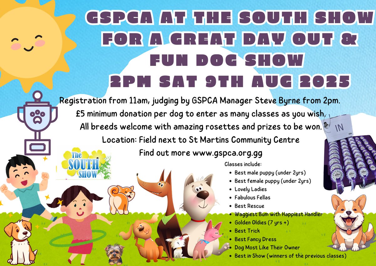 Join the GSPCA at the South Show for a great day out and a Fun Dog Show at 2pm Saturday 9th August 2025  gspca.org.gg/blog/join-gspc…