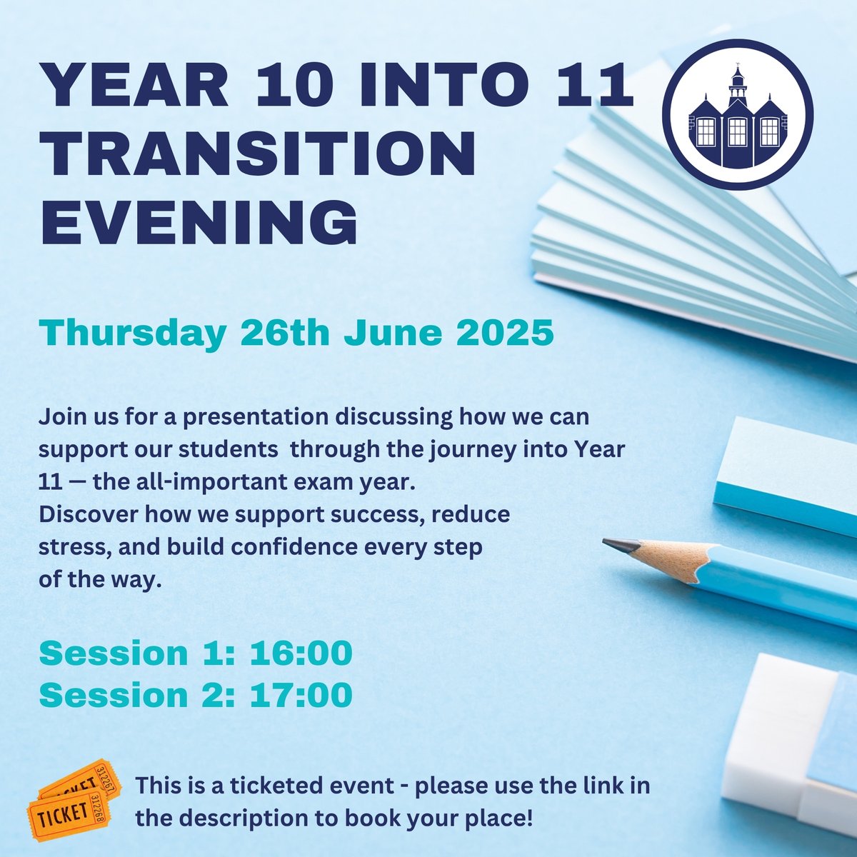 🎓 Year 10 → 11 Transition Evening
📅 Thurs, 26 June 2025
🕓 Sessions: 4PM &amp; 5PM
🎟️ Ticketed – book via the link!
ticketsource.co.uk/lionhearttrust… 
An essential guide to supporting your child through their crucial exam year.
#TransitionEvening #Year10to11 #StudentSupport