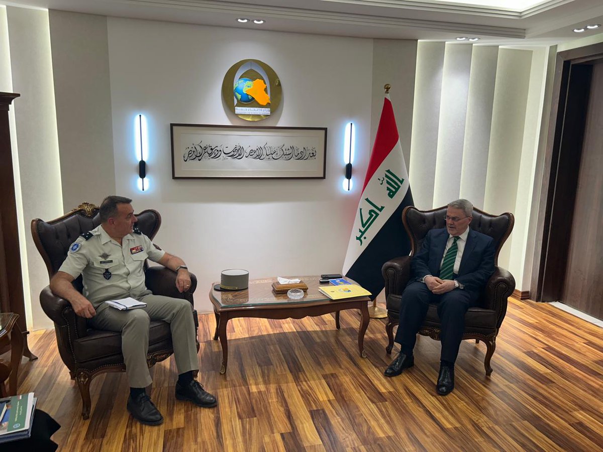 IraqNato's tweet photo. It was a pleasure to meet with Iraqi Foreign Minister Undersecretary for Bilateral Relations, Ambassador Mohammed Hussein Bahr Al Uloom and share my reflections after one month as Commander NMI.
#workingtogether4iraq
#strongertogether
#natomissioniraq https://t.co/mKkE1bIgSQ