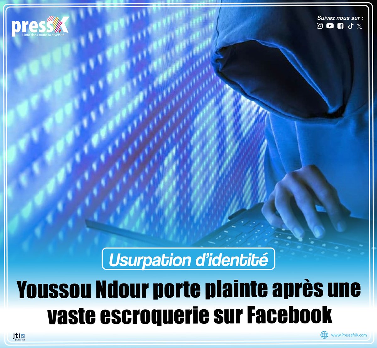 Victime d’une escroquerie numérique d’envergure, Youssou Ndour a déposé une plainte contre X, à la Division de la cybersécurité pour atteinte aux droits de la personne, au regard du traitement des données à caractère personnel et escroquerie..pressafrik.com/Usurpation-d-i…