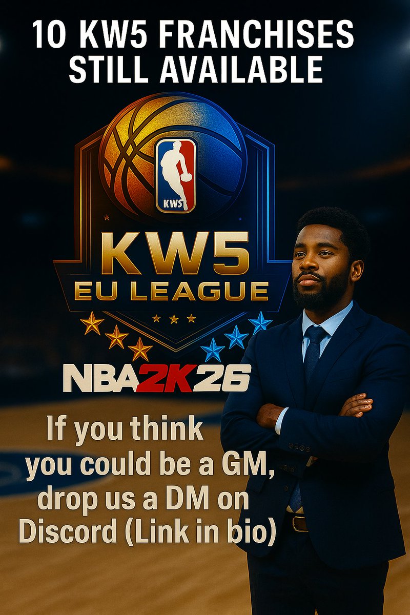 KW5 EU League (@kw5league) on Twitter photo <a href="/KW5League/">KW5 EU League</a> are still taking GM Applications for NBA 2K26. 30 of the capped 40 Teams have been filled already.
GMs need to:
โ
Be Committed
โ
Can Overcome Challenges
โ
Communicate Well
โ
Have The Ability To Build A Team
โ
Take Care Of GM Tasks through the Season
Forms on the <a href="/KW5League/">KW5 EU League</a> are still taking GM Applications for NBA 2K26. 30 of the capped 40 Teams have been filled already.
GMs need to:
โ
Be Committed
โ
Can Overcome Challenges
โ
Communicate Well
โ
Have The Ability To Build A Team
โ
Take Care Of GM Tasks through the Season
Forms on the