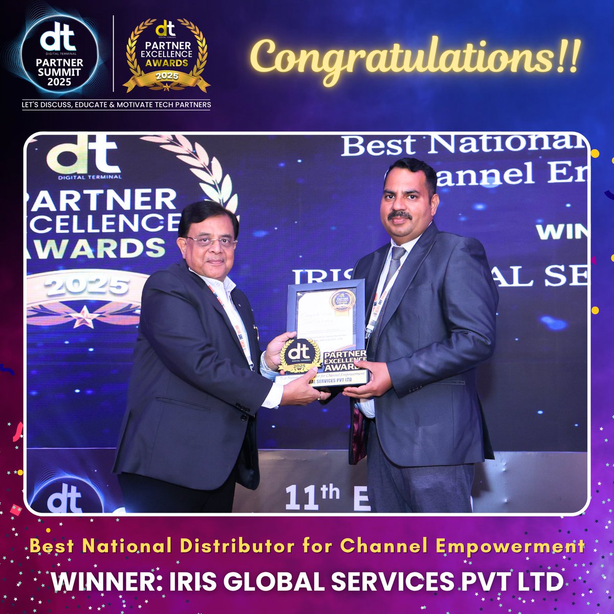 dterminalIN's tweet image. 🎉 Many Congratulations to IRIS GLOBAL SERVICES PVT LTD on winning Best National Distributor for Channel Empowerment Award at the prestigious DT Partner Excellence Awards 2025! 🏆👏

👉 Watch Complete DT Partner Summit 2025:
 youtube.com/live/PdLQm8qok…

#DTPS #DTPS2025