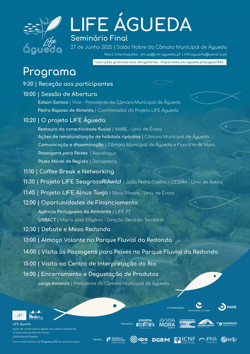 MARE (@marescience) on Twitter photo 🌊 Final Seminar of the LIFE Águeda Project
📍 Águeda Town Hall
📅 June 27, 2025 | 09:30 a.m.
🔗 Participation is free but compulsory: forms.cm-agueda.pt/index.php/5337…
We look forward to seeing you!
mare-centre.pt/en/node/2623 🌊 Final Seminar of the LIFE Águeda Project
📍 Águeda Town Hall
📅 June 27, 2025 | 09:30 a.m.
🔗 Participation is free but compulsory: forms.cm-agueda.pt/index.php/5337…
We look forward to seeing you!
mare-centre.pt/en/node/2623