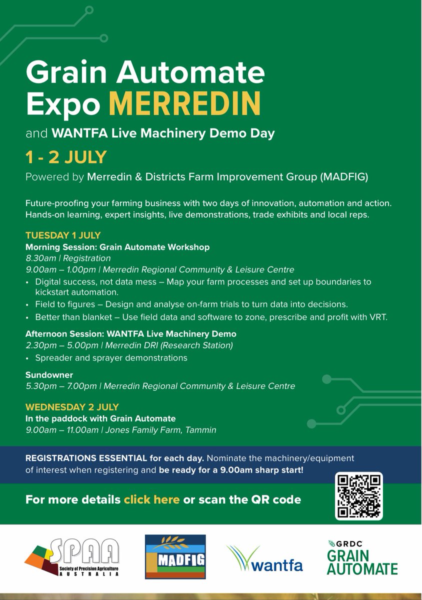 Machinery dealers not yet booked in who want to display machines at next weeks Grain Automate days at Merredin on July 1 - Sprayers and Spreaders . Wickepin July 3 - Deep Rippers . Please call 0427223395 to book in , free event to attend for everyone. #farmers #farming