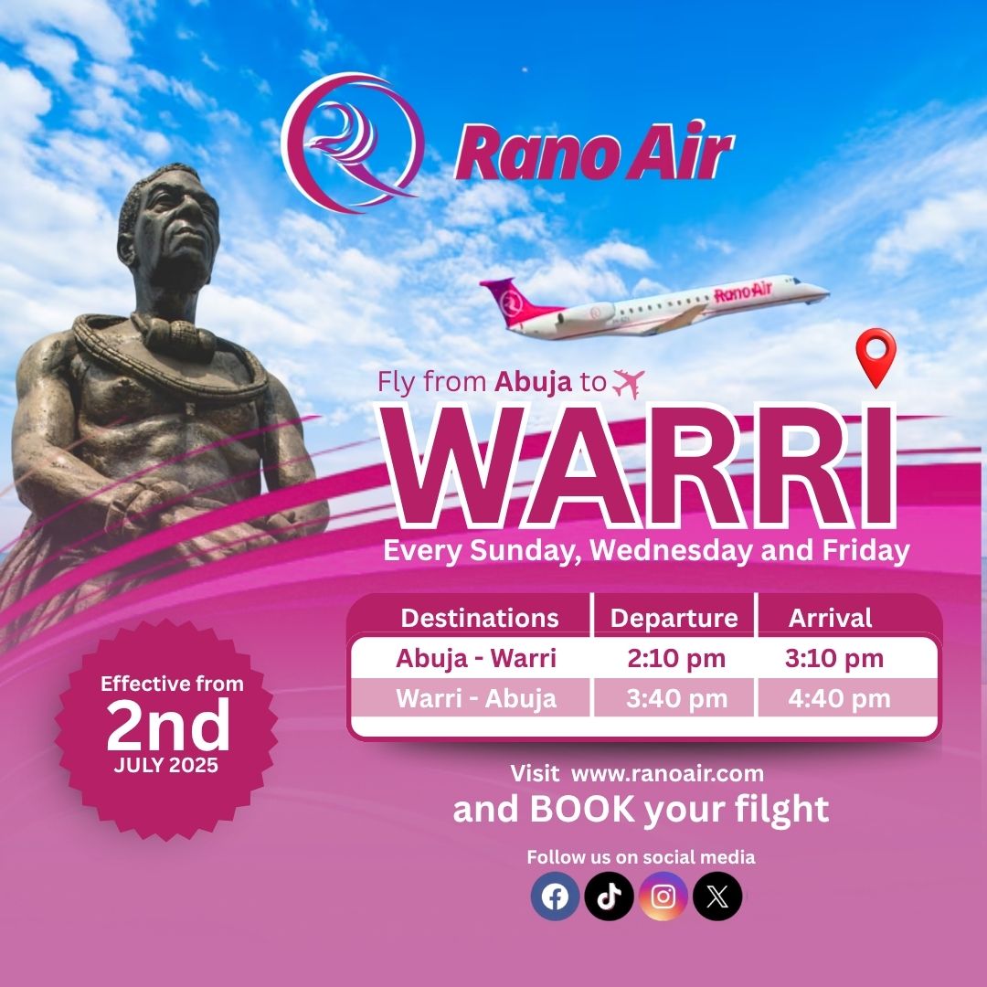 Fly from Abuja to Warri......

Always our pleasure to serve.

#RanoAir