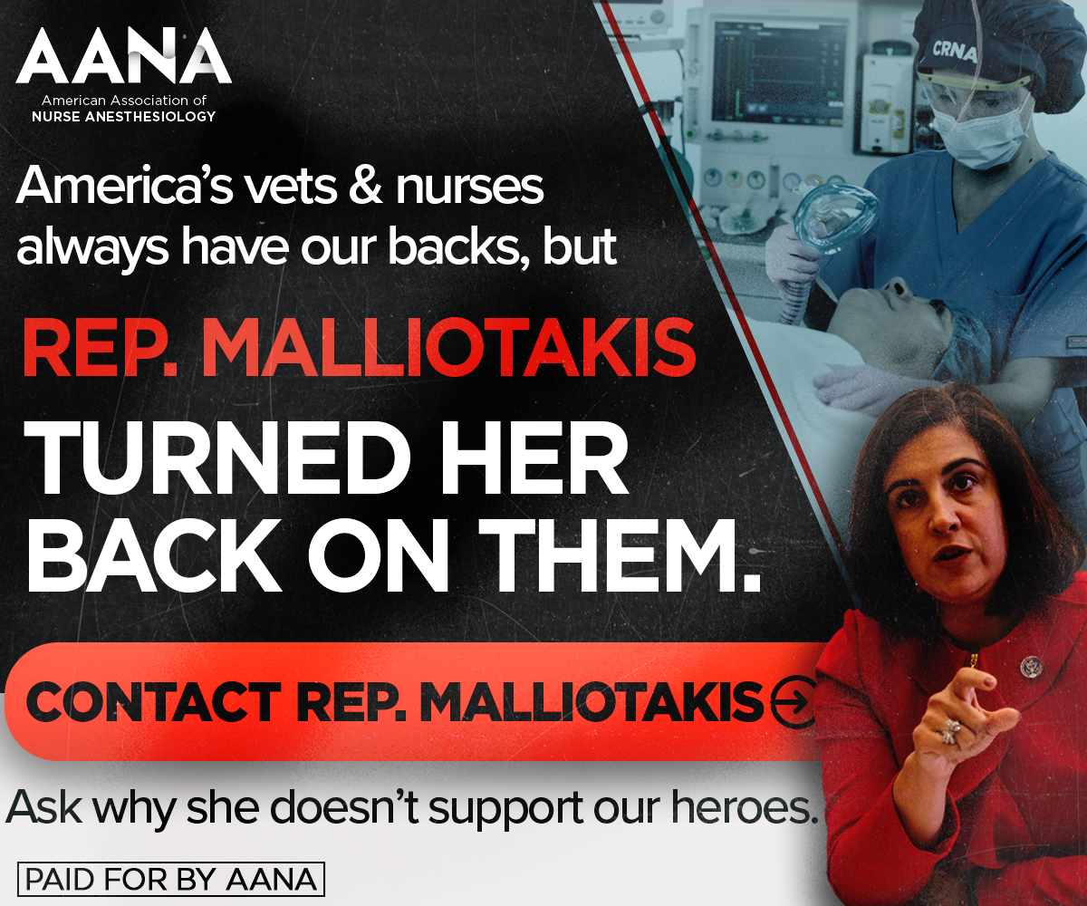 Nurse Anesthetists provide our veterans the highest quality anesthesia, but <a href="/RepNicole/">Rep. Nicole Malliotakis Office</a> turned her back on our nurses and veterans, supporting policies that make it harder for veterans to access the care they deserve. Tell <a href="/RepNicole/">Rep. Nicole Malliotakis Office</a> that our veterans deserve access to care now!