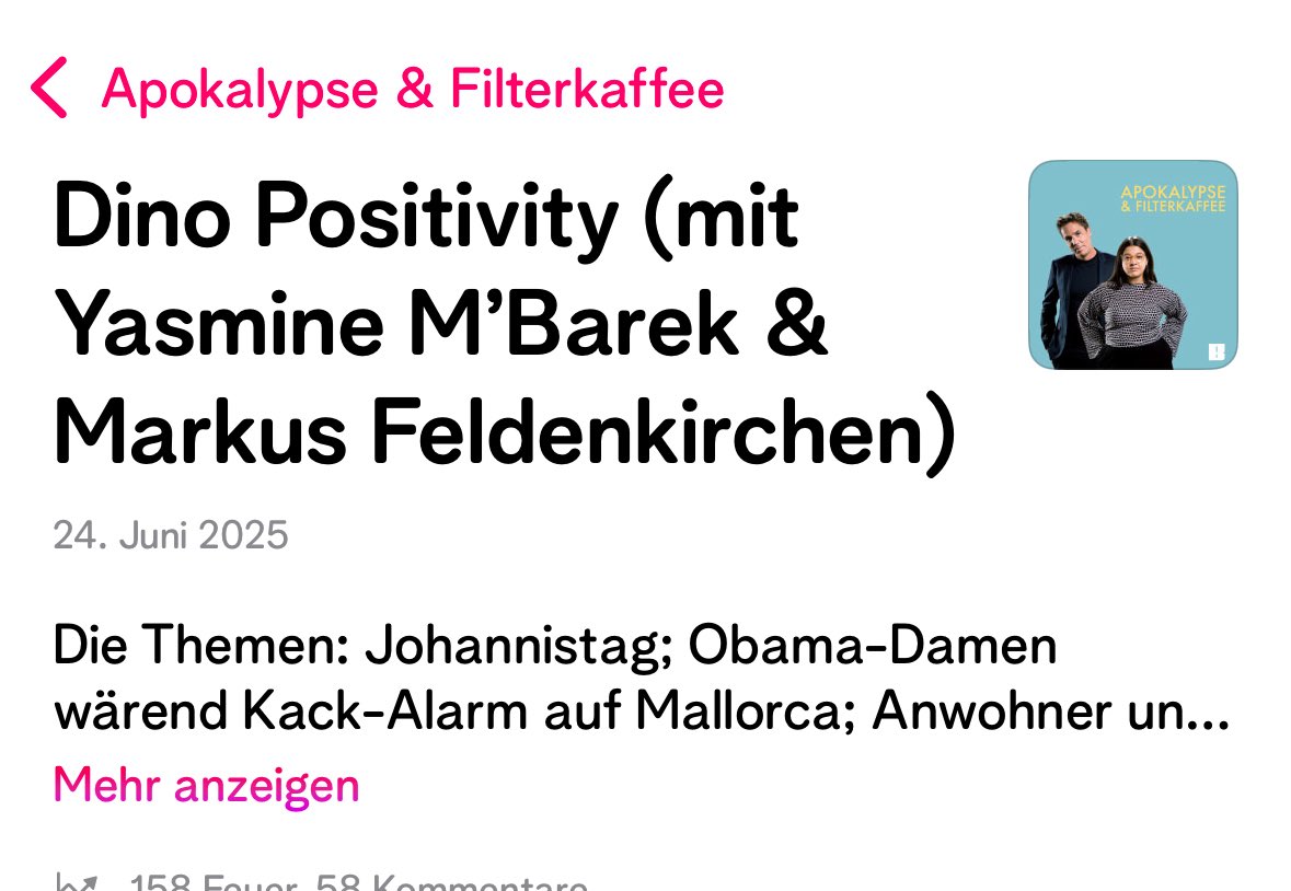 Micky Beisenherz 🍌 (@mickybeisenherz) on Twitter photo Was hat Kot-Orgel <a href="/MFeldenkirchen/">Markus Feldenkirchen</a> nur aus #ApoFika gemacht!
Nicht einmal <a href="/yasminecmbarek/">yasmine m‘barek</a> kann ihn noch aufhalten.
Ich werde ihm bei #CampfireFM jetzt mal richtig Dampf machen.
Und SIE sollten das auch tun! Was hat Kot-Orgel <a href="/MFeldenkirchen/">Markus Feldenkirchen</a> nur aus #ApoFika gemacht!
Nicht einmal <a href="/yasminecmbarek/">yasmine m‘barek</a> kann ihn noch aufhalten.
Ich werde ihm bei #CampfireFM jetzt mal richtig Dampf machen.
Und SIE sollten das auch tun!