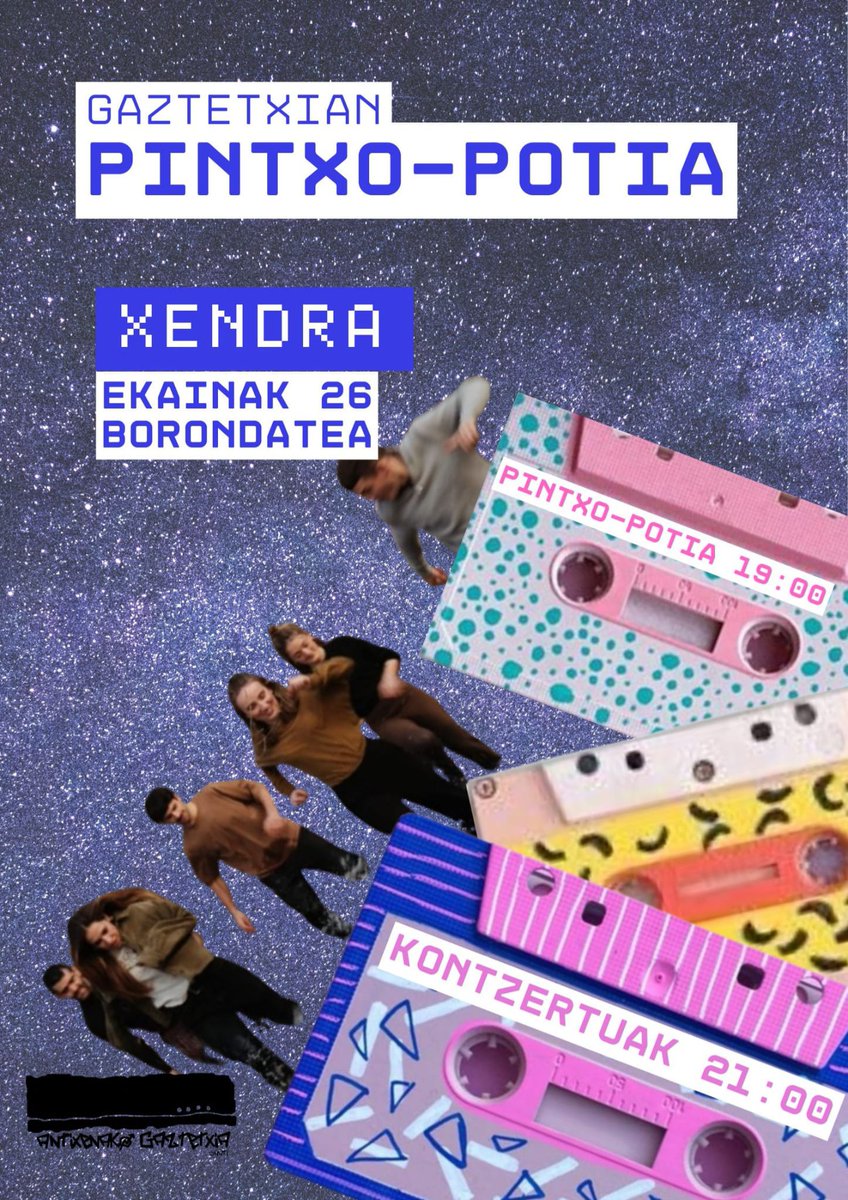 -𝙿𝚒𝚗𝚝𝚡𝚘-𝙿𝚘𝚝𝚒𝚊-

Bagatoz eguen hontan be pintxo-potiaz gaztetxera!!! Oinguan Xendra taldia izango dogu gurian! Sartu Gaztetxia zuen rondan!