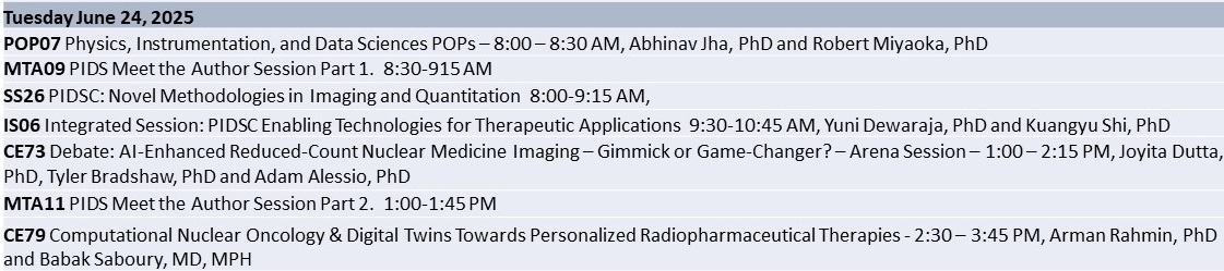 🎆(Sadly!) The LAST day of the SNMMI 2025 AM!🎆
The AM wraps up with 7(!) PIDSC sessions including POPs 🎙️, meeting the authors 📘, and novel methods in NM 🔣!