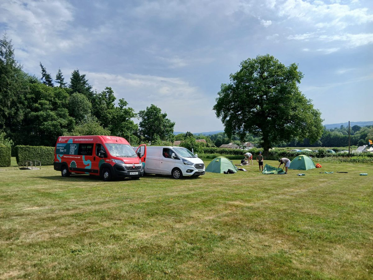 🌟 As part of the Hallfield Challenge, our Senior pupils spent Saturday night camping at Woodside Lodges, Ledbury, before embarking on their long-distance walk in the beautiful Malvern Hills.
They pitched their tents around a central camp area, enjoyed some downtime in the shade,