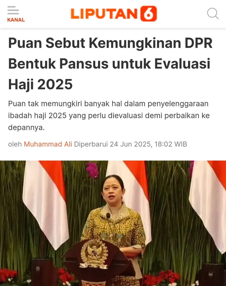 Ketua DPR RI Puan Maharani menyinggung kemungkinan DPR membentuk panitia khusus (Pansus) untuk mengevaluasi pelaksanaan Ibadah Haji 2025.

Terutama karena adanya lima poin kritik yang disampaikan Arab Saudi terhadap Indonesia atas penyelenggaraan ibadah haji tahun ini.

Pertama,