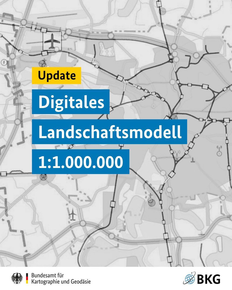 📣 Update: Das Digitale Landschaftsmodell 1:1.000.000 (ATKIS-DLM1000) wurde aktualisiert. #OpenData #Geodaten

ℹ️ Mehr Infos: bkg.bund.de/SharedDocs/Pro…

💾 zum Produkt: gdz.bkg.bund.de/index.php/defa…