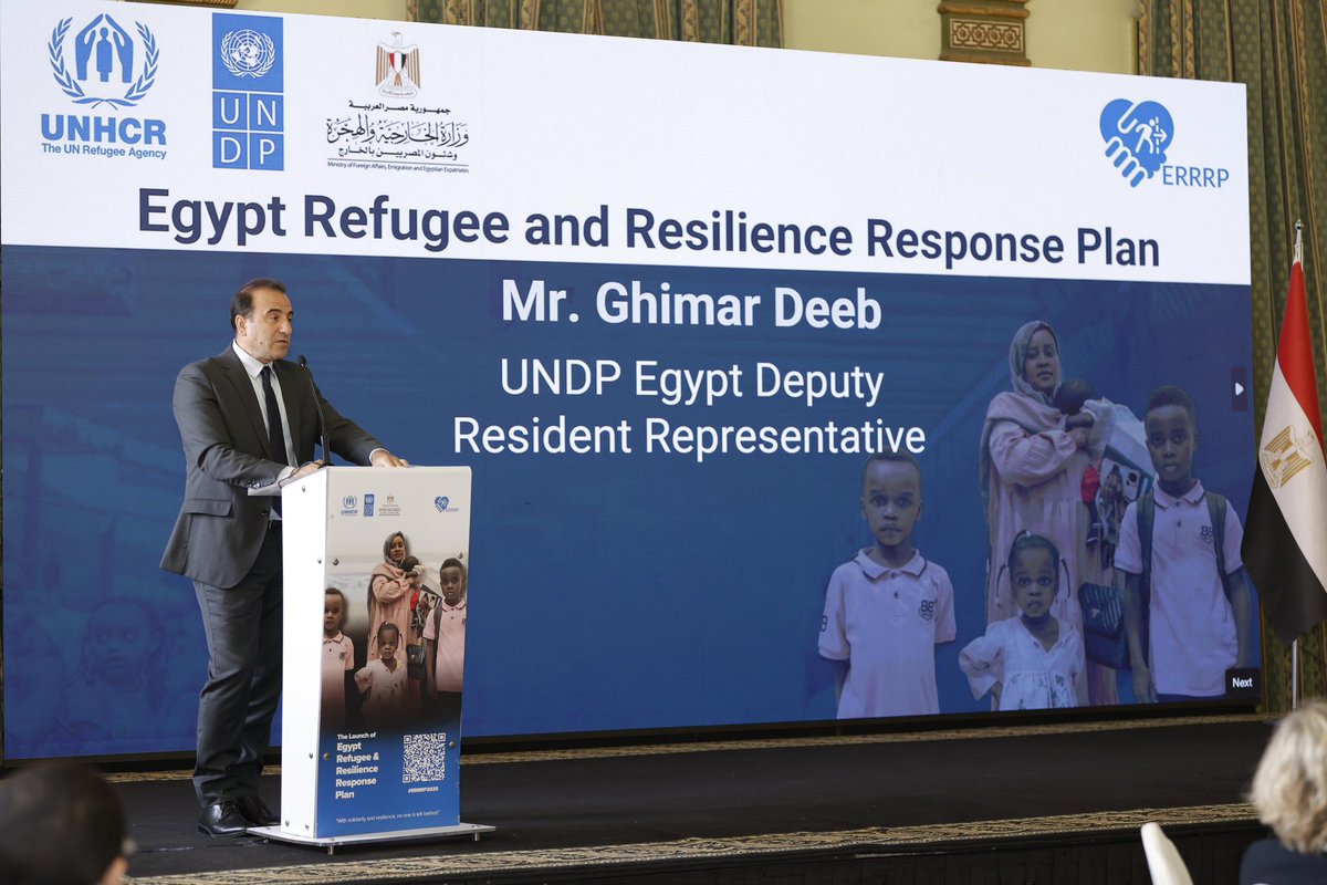 UNDPEgypt's tweet photo. Launch of Egypt’s #ERRRP with opening remarks by H.E. Ambassador Dr. Wael Badawi @MfaEgypt, @ghimar_deeb @UNDPEgypt &amp; Dr. @Hanan_Hamdan_ @UNHCR_Arabic. 

Strong commitments are key to turning shared responsibility into sustained support. https://t.co/vLS9dgDVYH