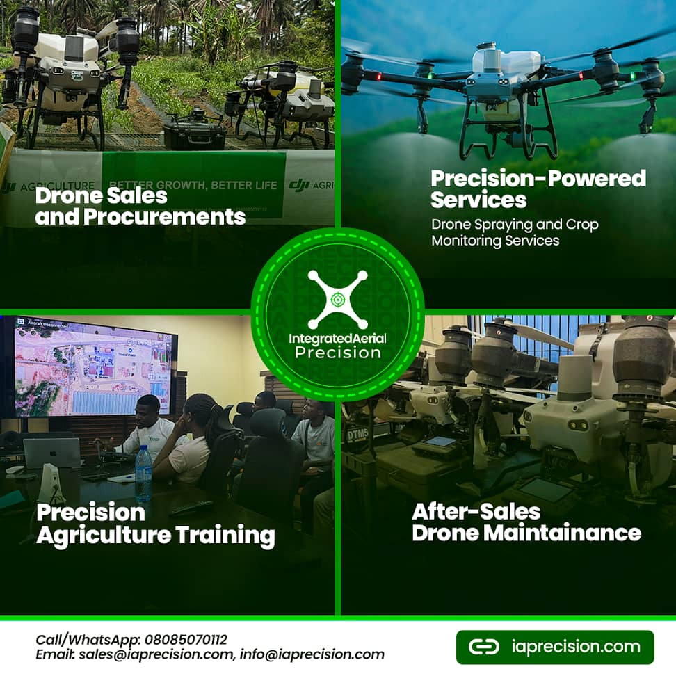 At Integrated Aerial Precision, we offer a holistic suite of services:
✅ Agriculture Drone Sales &amp; Procurement
✅ Precision Drone-Powered Solutions — Drone Spraying &amp; Broadcasting
✅ Agriculture Remote Pilot Training
✅ After-Sales Maintenance &amp; Engineering Services for all