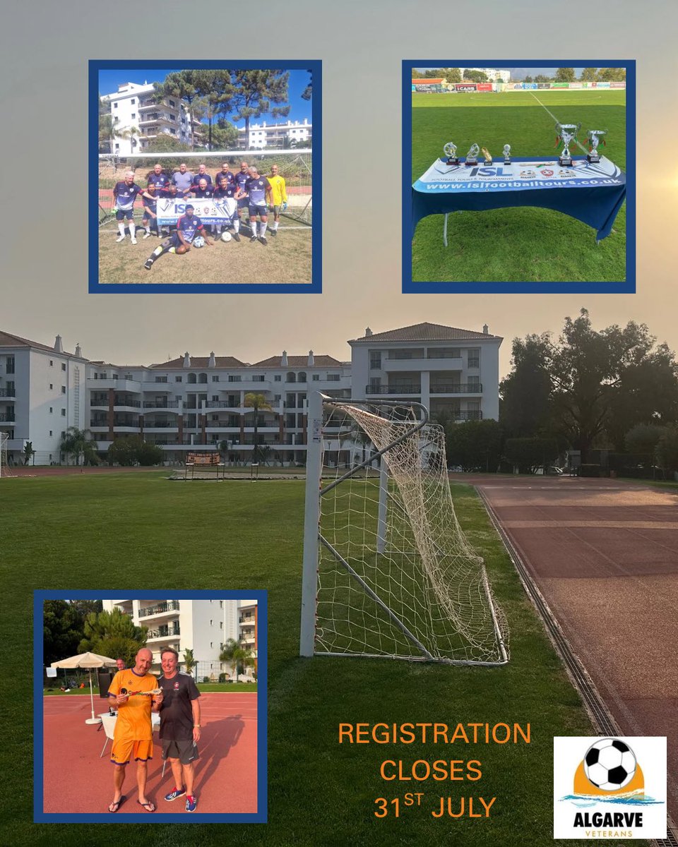 Last few places available for the ISL Algarve Veterans 2025 event in September registration closes 31st July prices from £295 per person contact us for details 

#isl #algarve #veterans #footballtour #tournament #algarvefootball