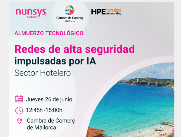 🔜Descubre cómo la conectividad inteligente está revolucionando la experiencia hotelera: accesos sin llaves, control táctil de iluminación, climatización...

🗓️ Jueves 26 de junio
🕐 De 12:45h a 15:00h
📍 Cambra de Comerç de Mallorca

Organiza <a href="/nunsys/">NUNSYS</a> 🔗  cambramallorca.com/noticias-agend…