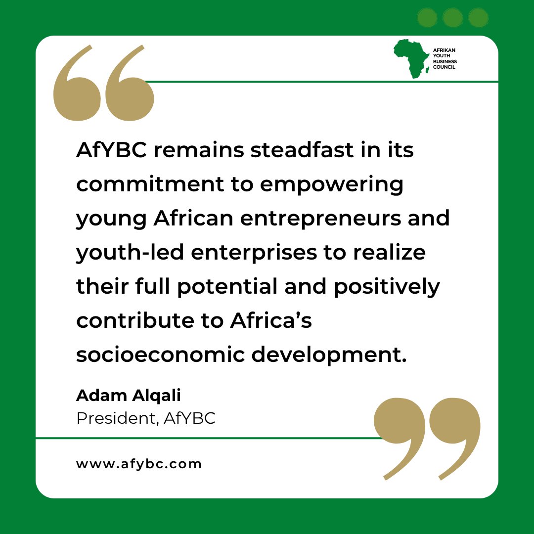 Africa’s future is being built by young entrepreneurs today. At <a href="/AfriYBC/">Afrikan Youth Business Council - AfYBC</a> , we’re proud to support and amplify their journey. 

#AfYBC #YouthInTrade #AfCFTA #AfricaRising #YouthEmpowerment