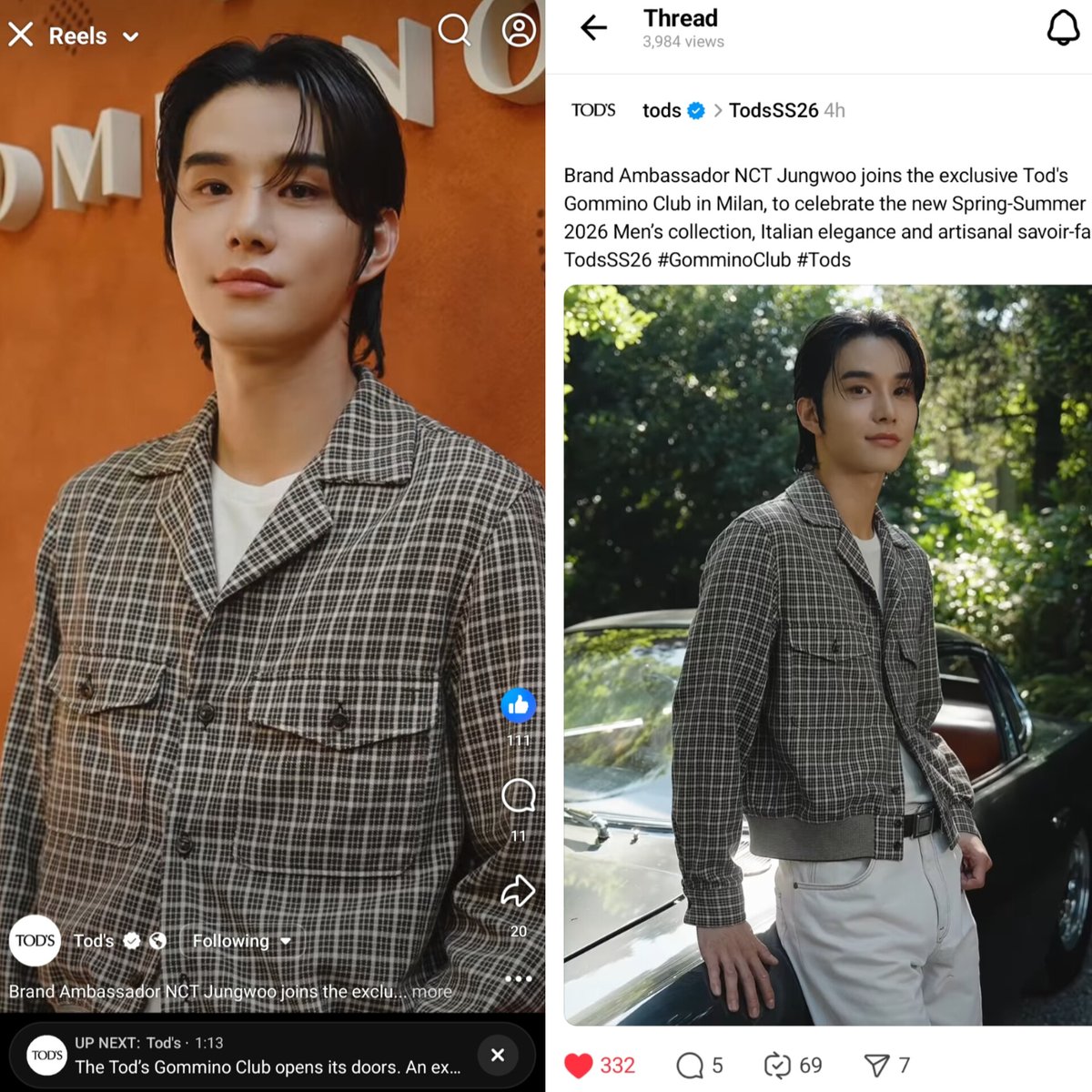 📢 [ ENGAGEMENT ] 🚨

Jungp! It’s important to focus on this now too, we have +/- 12 hours to catch up before tracking ends. Let’s ENGAGE on:

Jungwoo Instagram
🔗 instagram.com/p/DLPZv5mBPsh/…

Tod's 
Instagram
🔗 instagram.com/p/DLRrRl9Nq4j/…

X/Twitter
🔗 x.com/Tods/status/19…

Facebook
