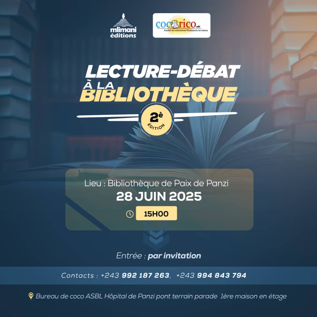 Après sa réussite à Goma; l'événement "Lecture-Débat à La Bibliothèque" pose ses valises à Bukavu pour sa 2ème  édition !

Rdv le 28|6| 2025 à la Biblio de Paix de Panzi pour une opportunité unique d'apprendre, d'être impacté grâce aux livres.

Ne manquez pas ce moment privilégié