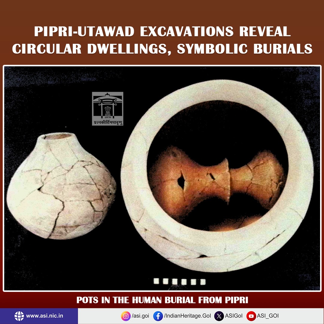 ASIGoI's tweet image. Prehistory Branch, Nagpur, conducted small-scale excavations at two Chalcolithic sites- Pipri and Utawad (Barwani district) - located on the Sosar Nallah in Madhya Pradesh, as part of salvage operations for the Sardar Sarovar Dam project.
At Pipri, the excavation revealed…