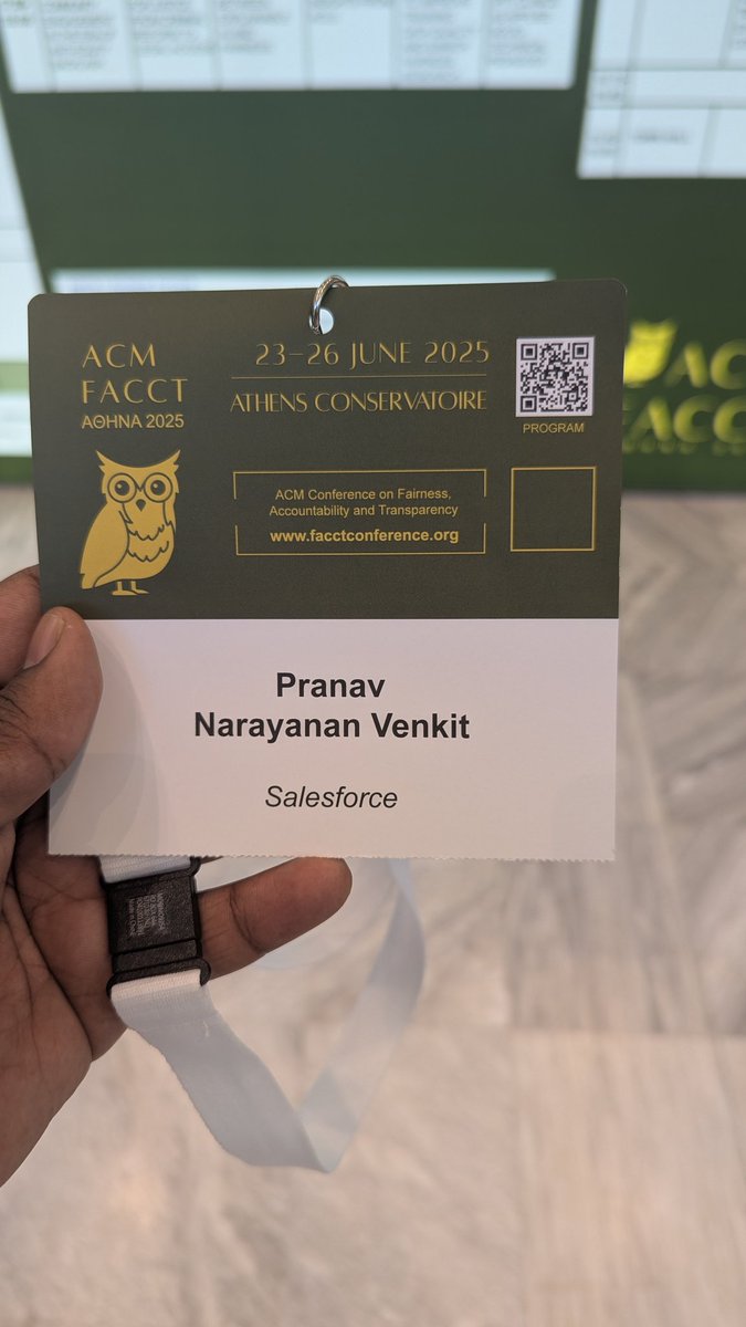 PranavVenkit's tweet image. That random moment at a conference when you realise your badge doesn't say "PhD student" anymore. Just your name and your new affiliation. Feels good, feels weird. 😊😊
Seeing the academic world from this new side hits different for sure.
#Facct2025