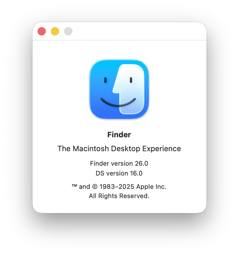 ZigaoW's tweet photo. finder got its original logo back in macos 26 beta 2 https://t.co/GyzohTFYbI