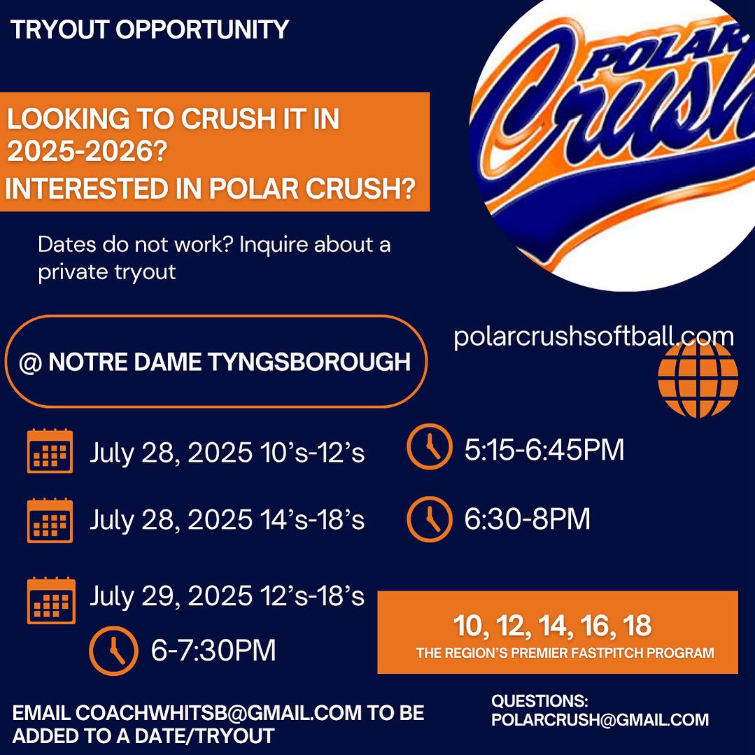 Looking to tryout for Polar Crush 25-26?
Dates are set! 

Tryout attendance/questions: coachwhitsb@gmail.com

General questions: polarcrush@gmail.com