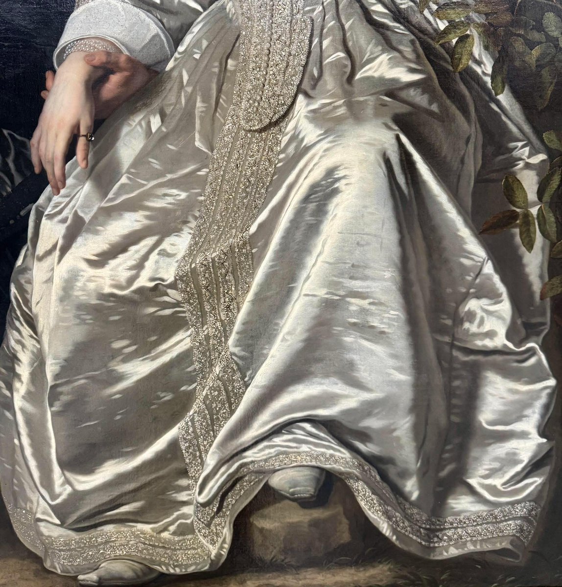 The power of detail. 17th century portrait specialist Bartholomeus van der Helst's stupendous command of textures, here Maria de Kaersgieter's French satin dress. 1654