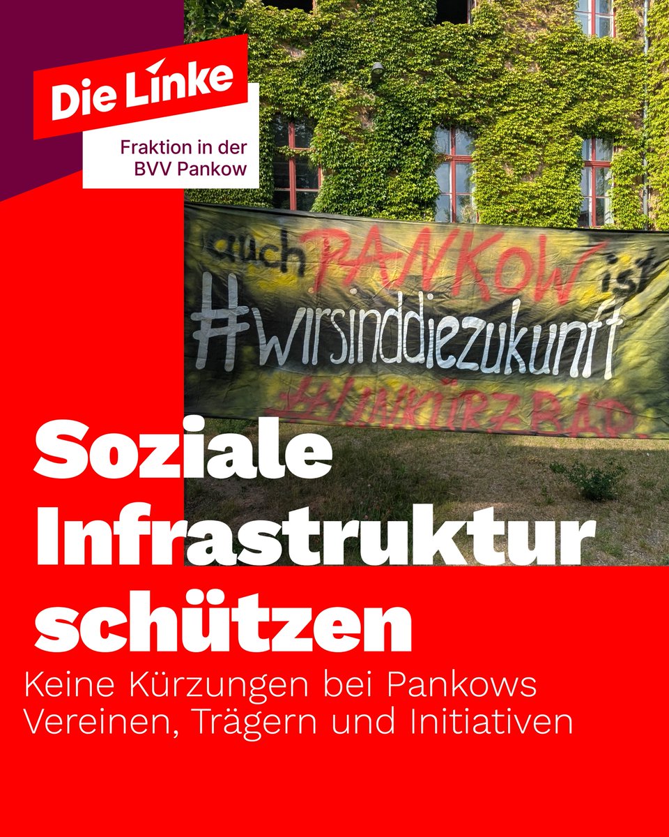 Träger &amp; Initiativen warnen: Die soziale Infrastruktur ist in Gefahr! 📣 Kürzungen bedrohen in #Pankow Kinder- &amp; Jugendhilfe &amp; soziale Projekte.
✊ Gemeinsam mit den Trägern fordern wir: Erhalt &amp; Absicherung statt Spardruck – für lebenswerte Kieze und soziale Sicherheit.