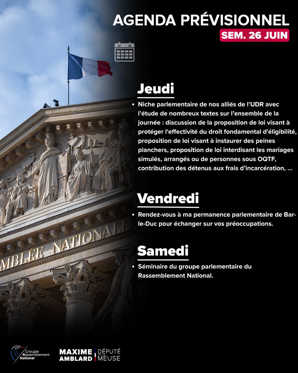 🗓 Retrouvez mon agenda prévisionnel pour la semaine 26 ⤵
#AN #Meuse